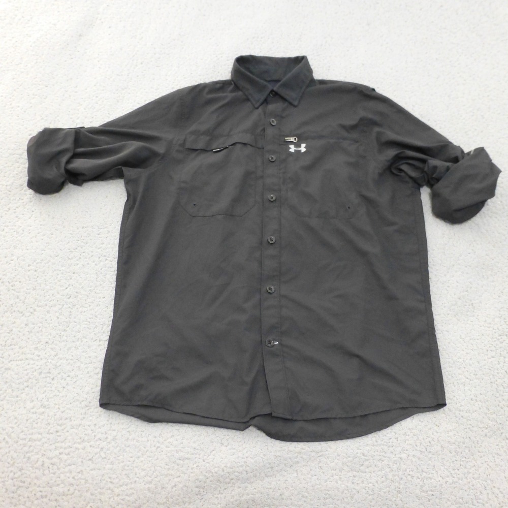 Under Armour Shirt Mens Large Black Fishing Long Sleeve Vented Button Up